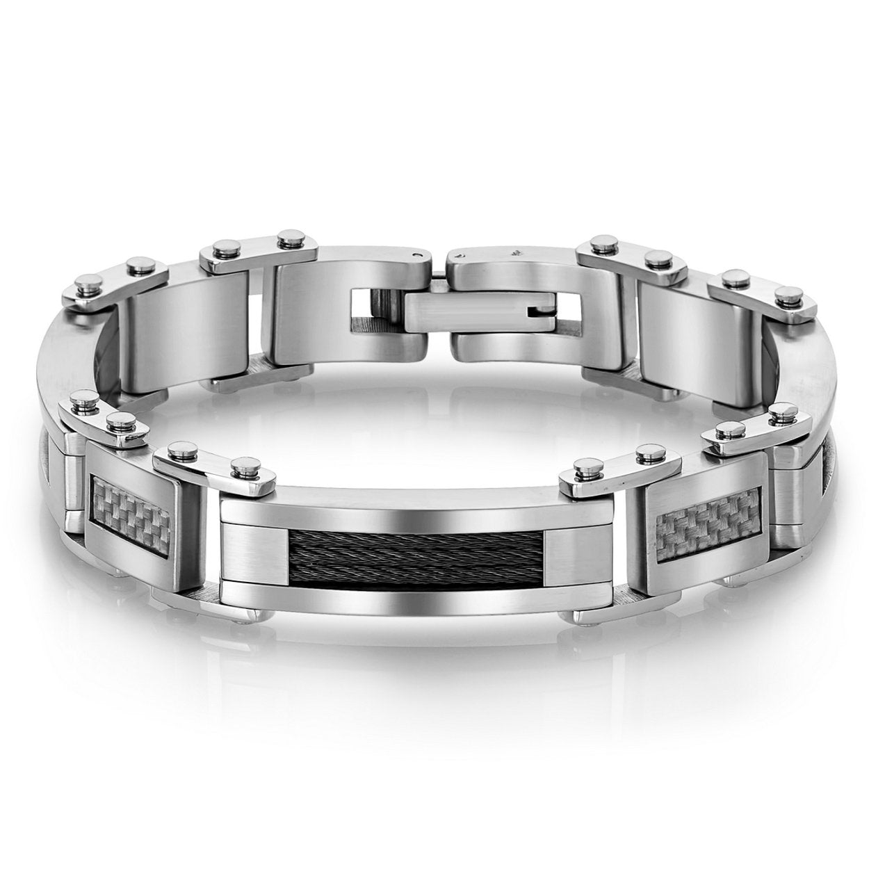 Stainless Steel White Carbon Fibre Black Cable Bracelet
