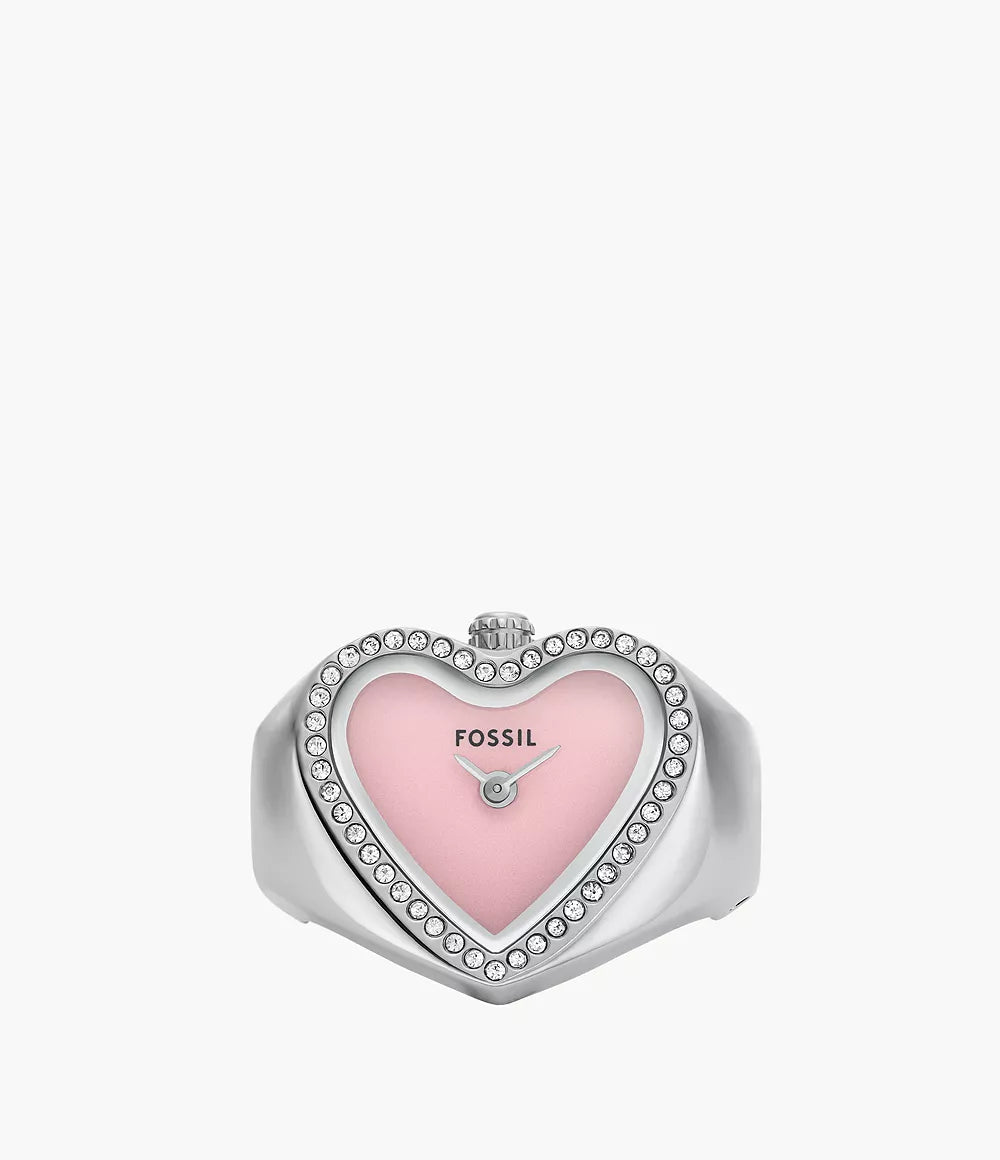 FOSSIL TWO-HAND SILVER-TONE HEART WATCH RING-ES5408