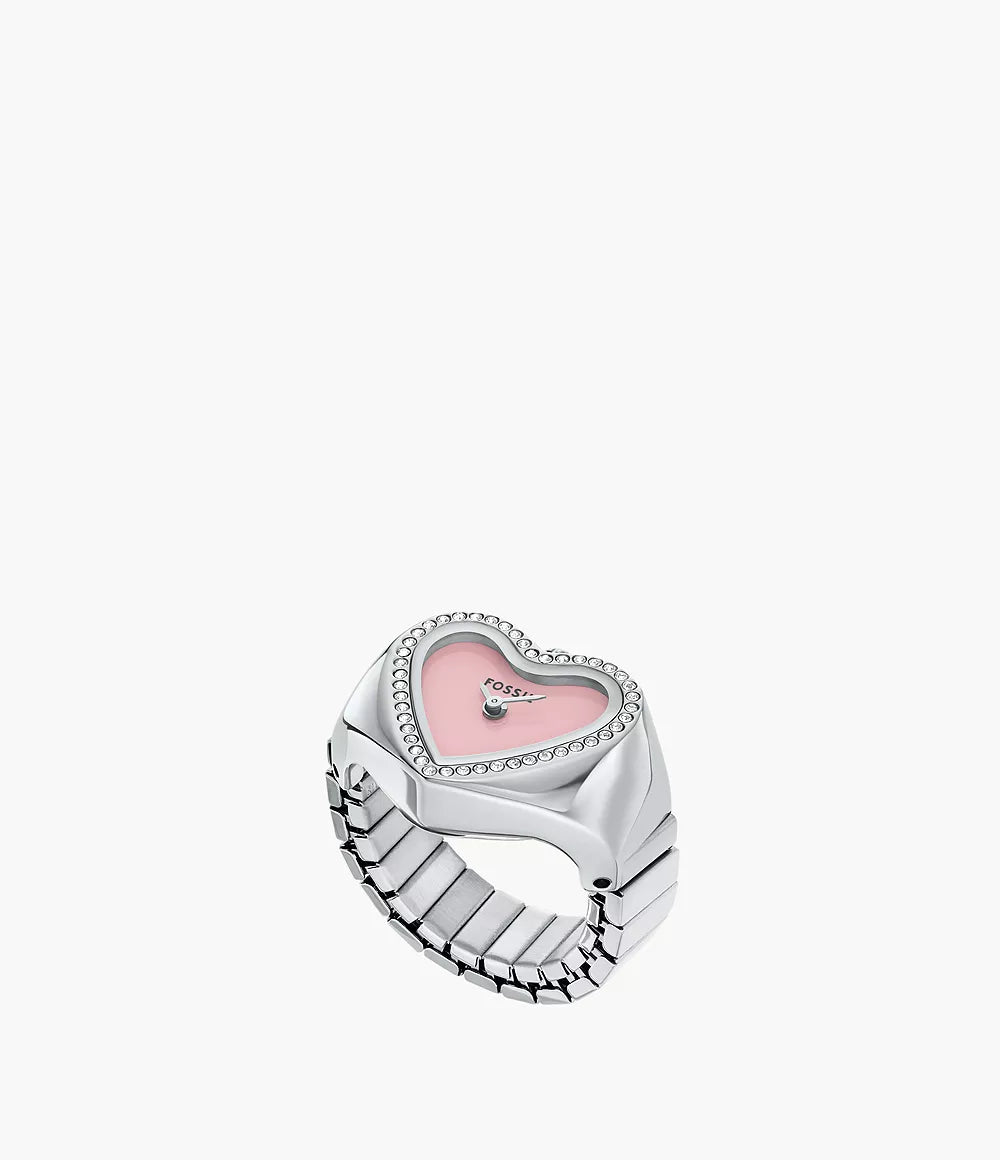 FOSSIL TWO-HAND SILVER-TONE HEART WATCH RING-ES5408