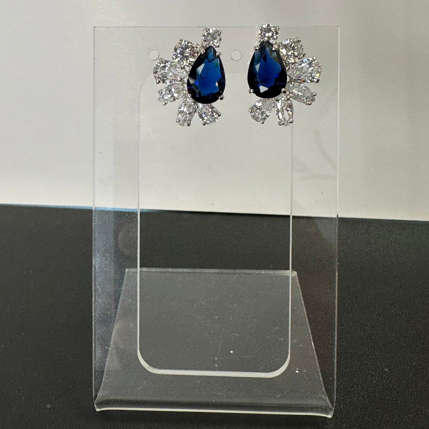 Sterling Silver Blue Sapphire & White Cubic Zirconia Earring