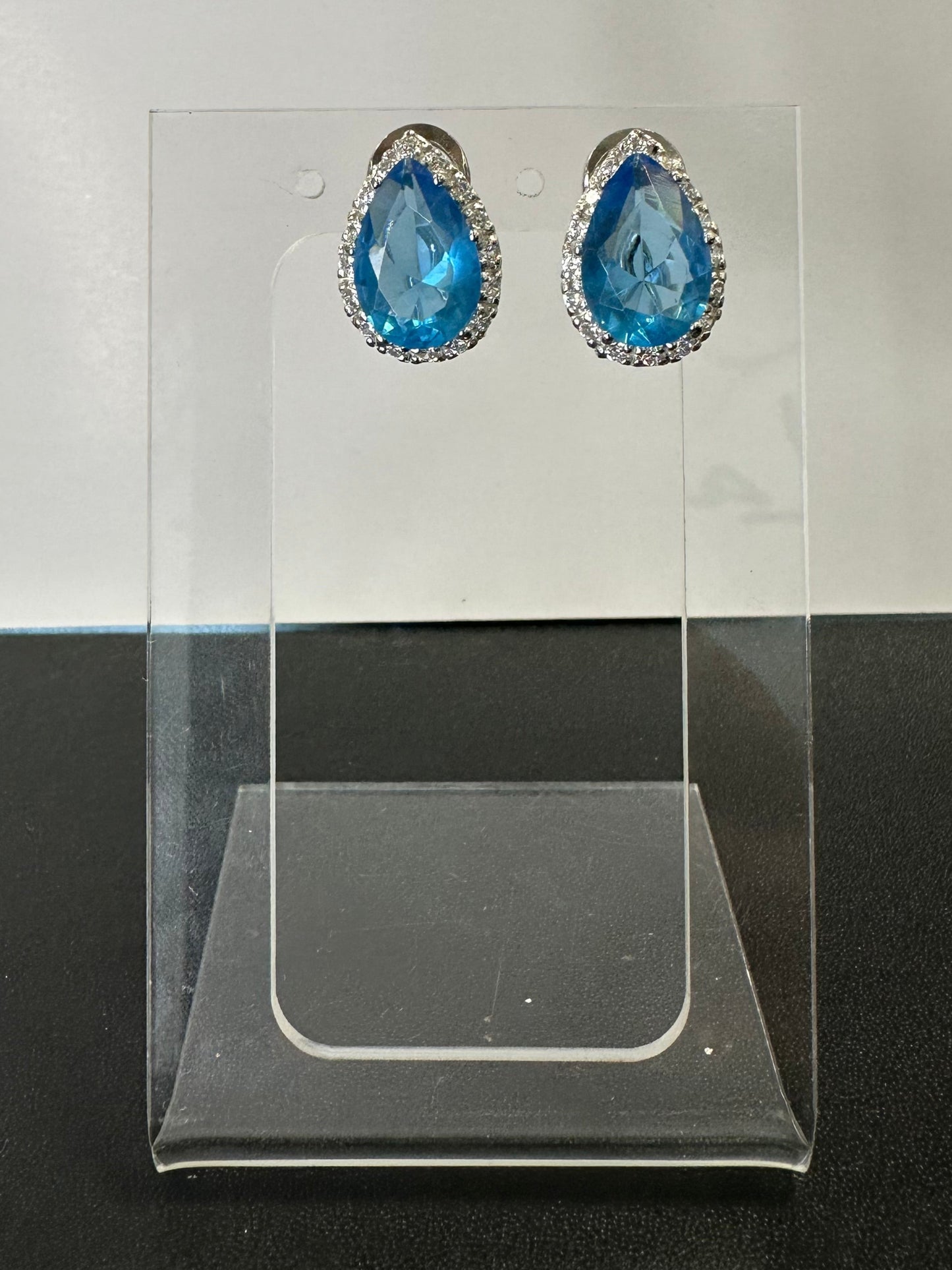 Sterling Silver Blue Topaz & White Cubic Zirconia Earring