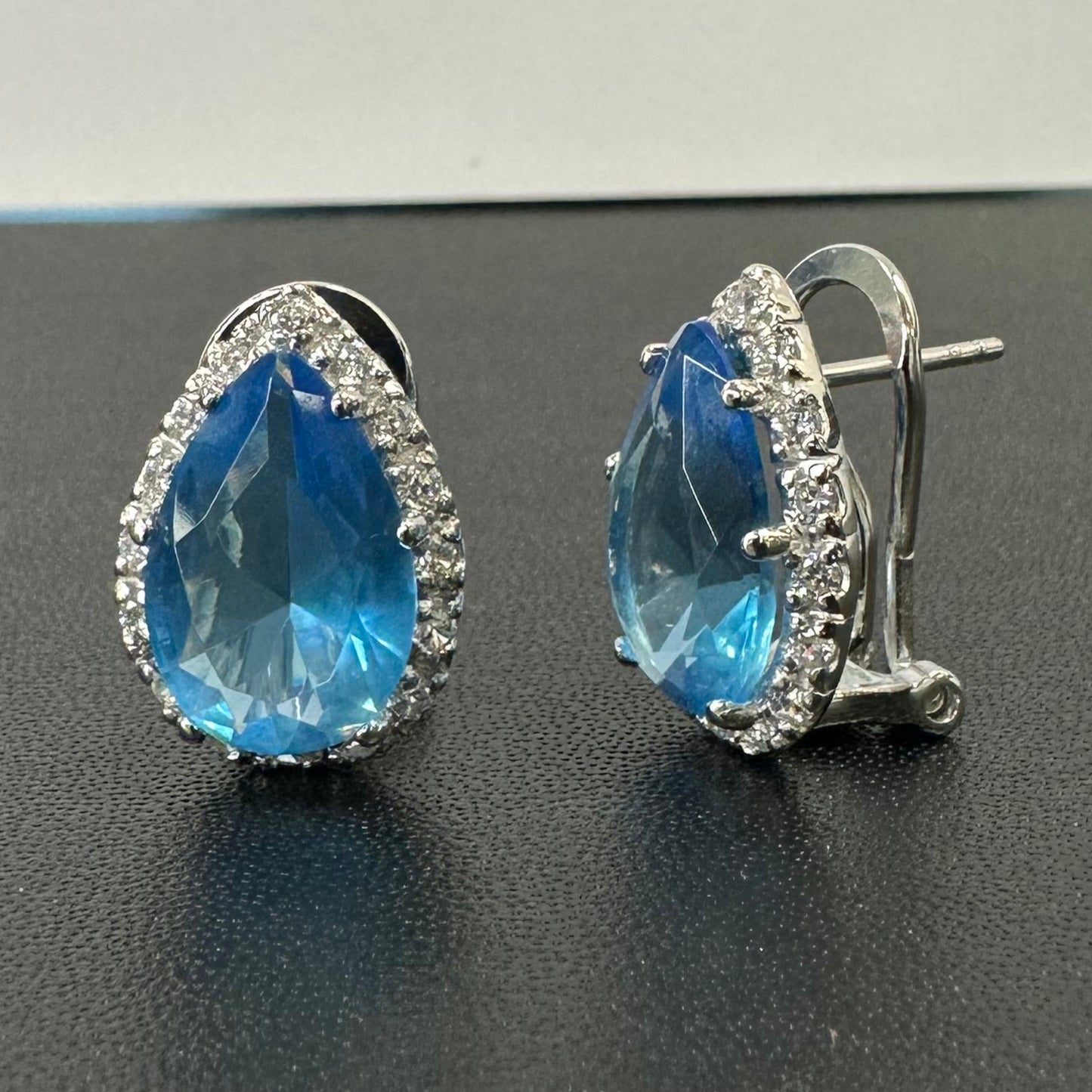 Sterling Silver Blue Topaz & White Cubic Zirconia Earring