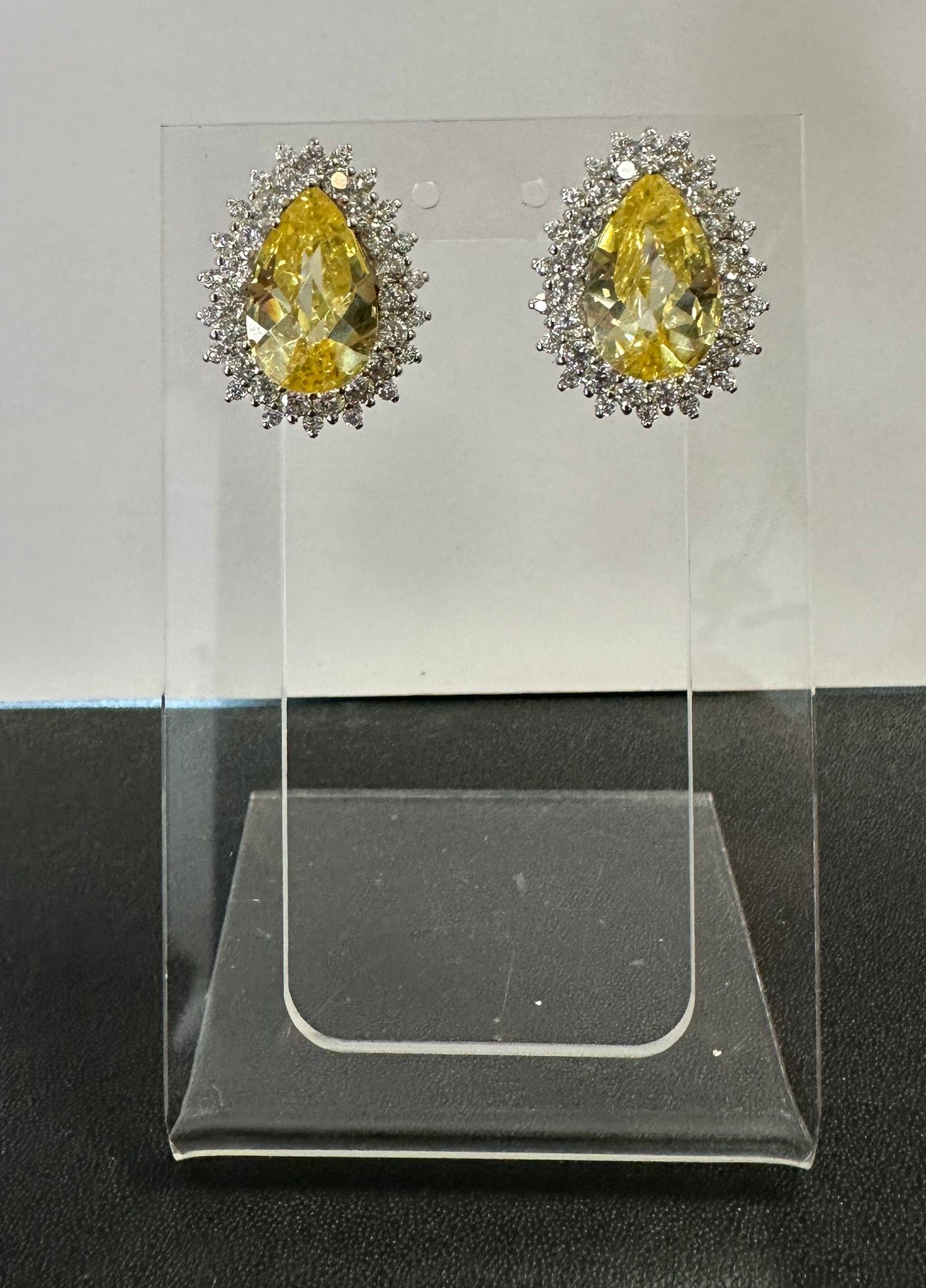 Sterling Silver Yellow Sapphire & White Cubic Zirconia Earring