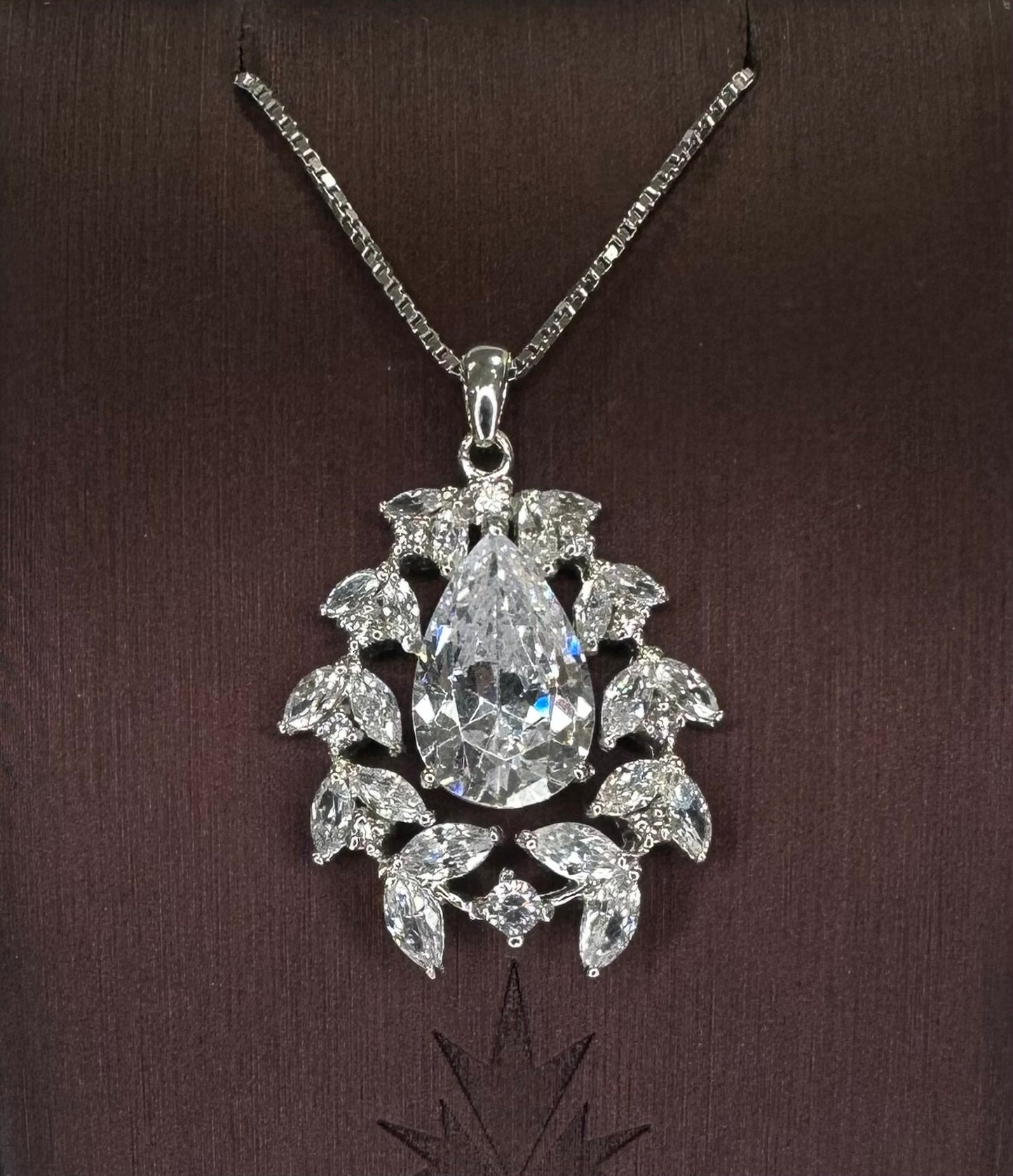 Sterling silver Fancy Drop Necklace with CZ