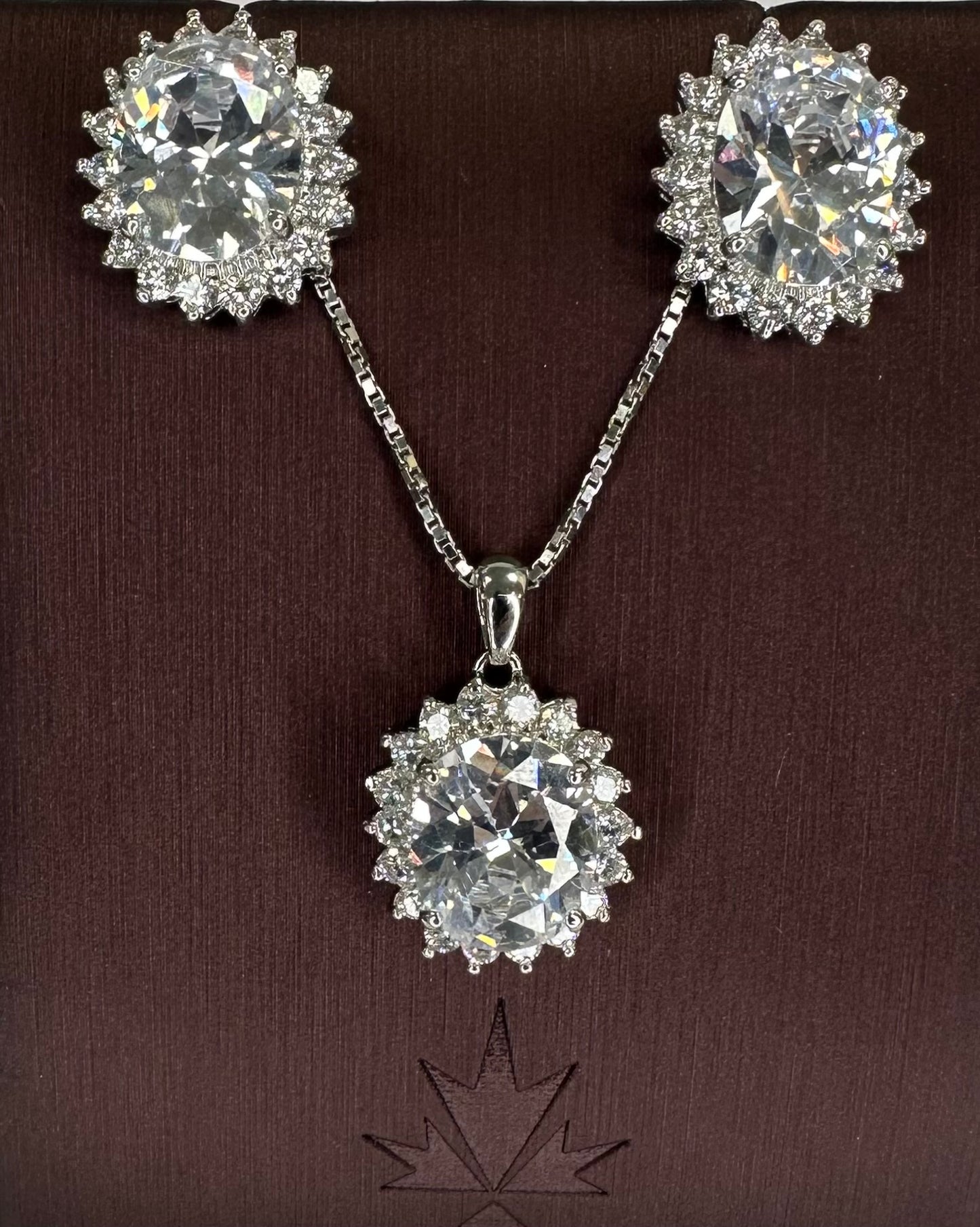 Sterling silver Oval Necklace with Earrings CZ Set