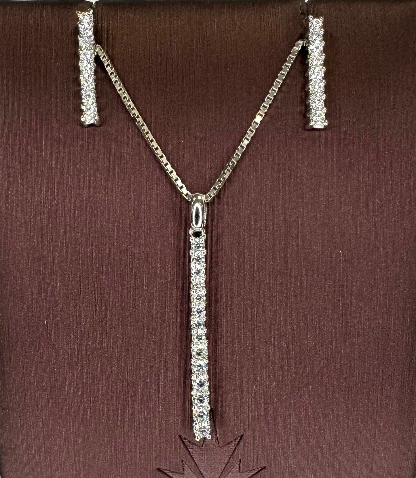 Sterling silver Straight Line Necklace with Earrings CZ Set