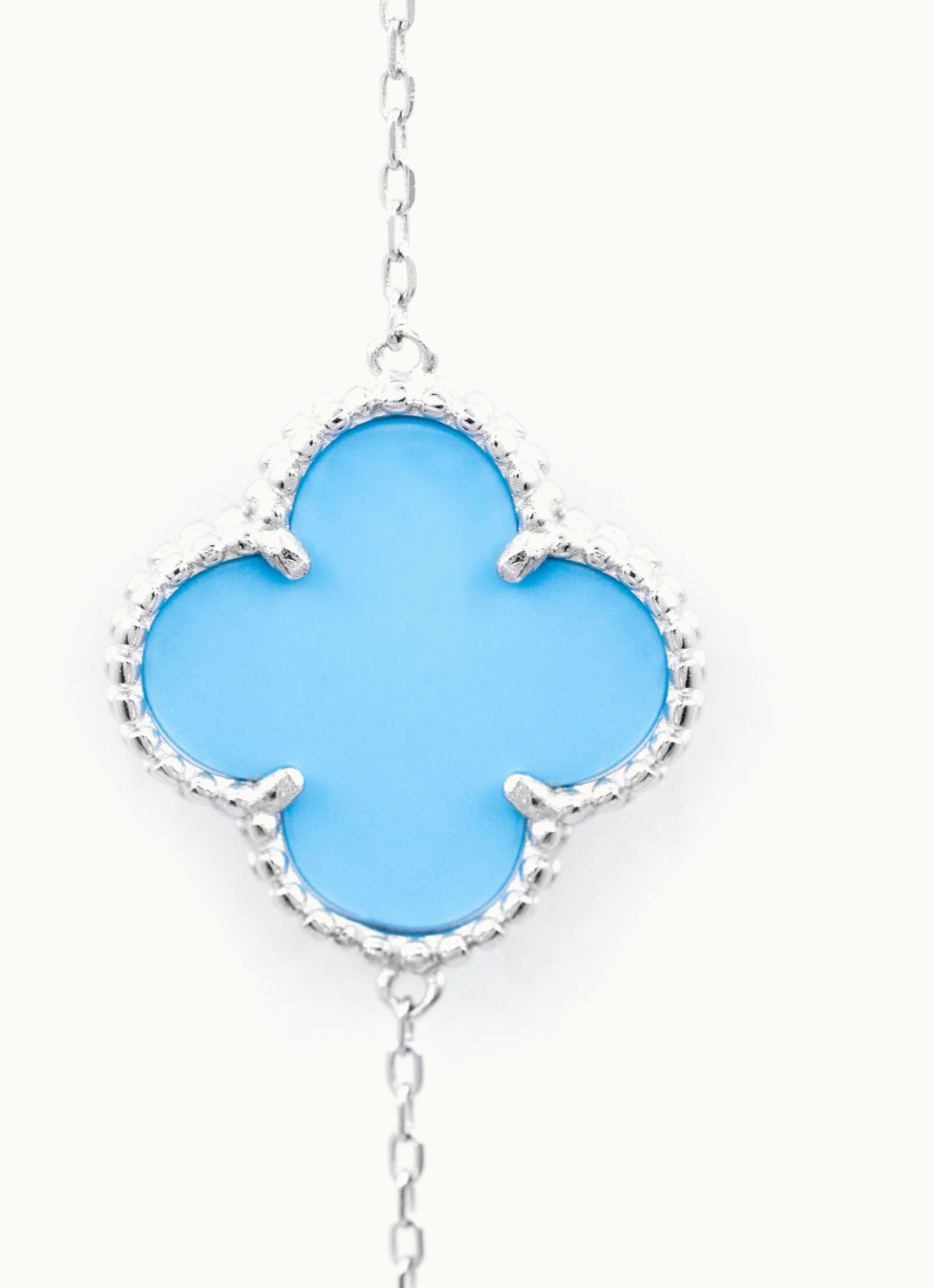 Sterling Silver Mother of Pearl and Turquoise Four Leave Clover Necklace