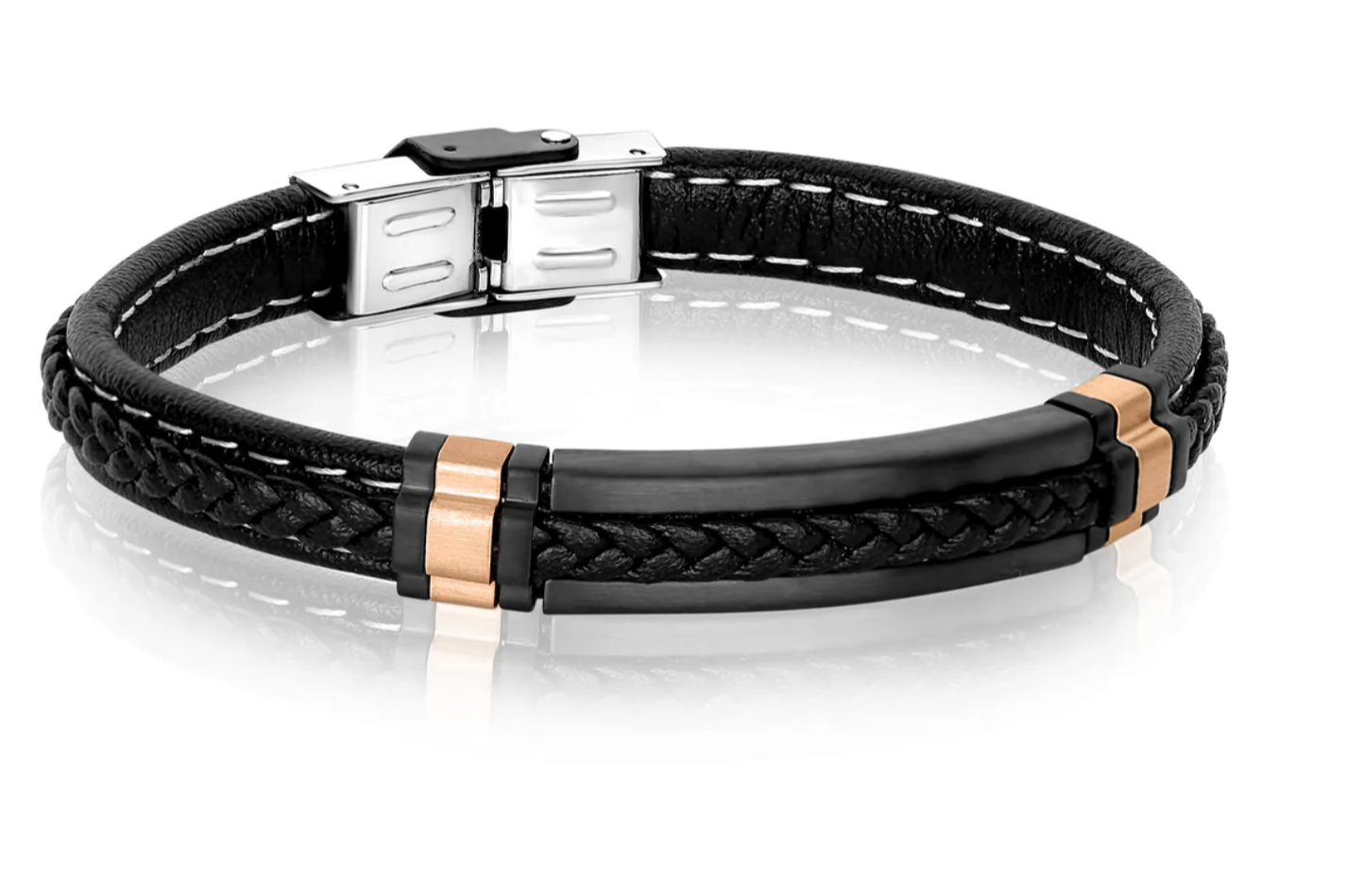 Italgem Stainless Steel Accented Leather Bracelet