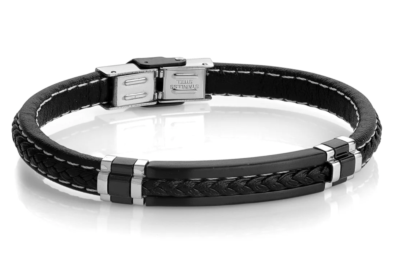 Italgem Stainless Steel Accented Leather Bracelet