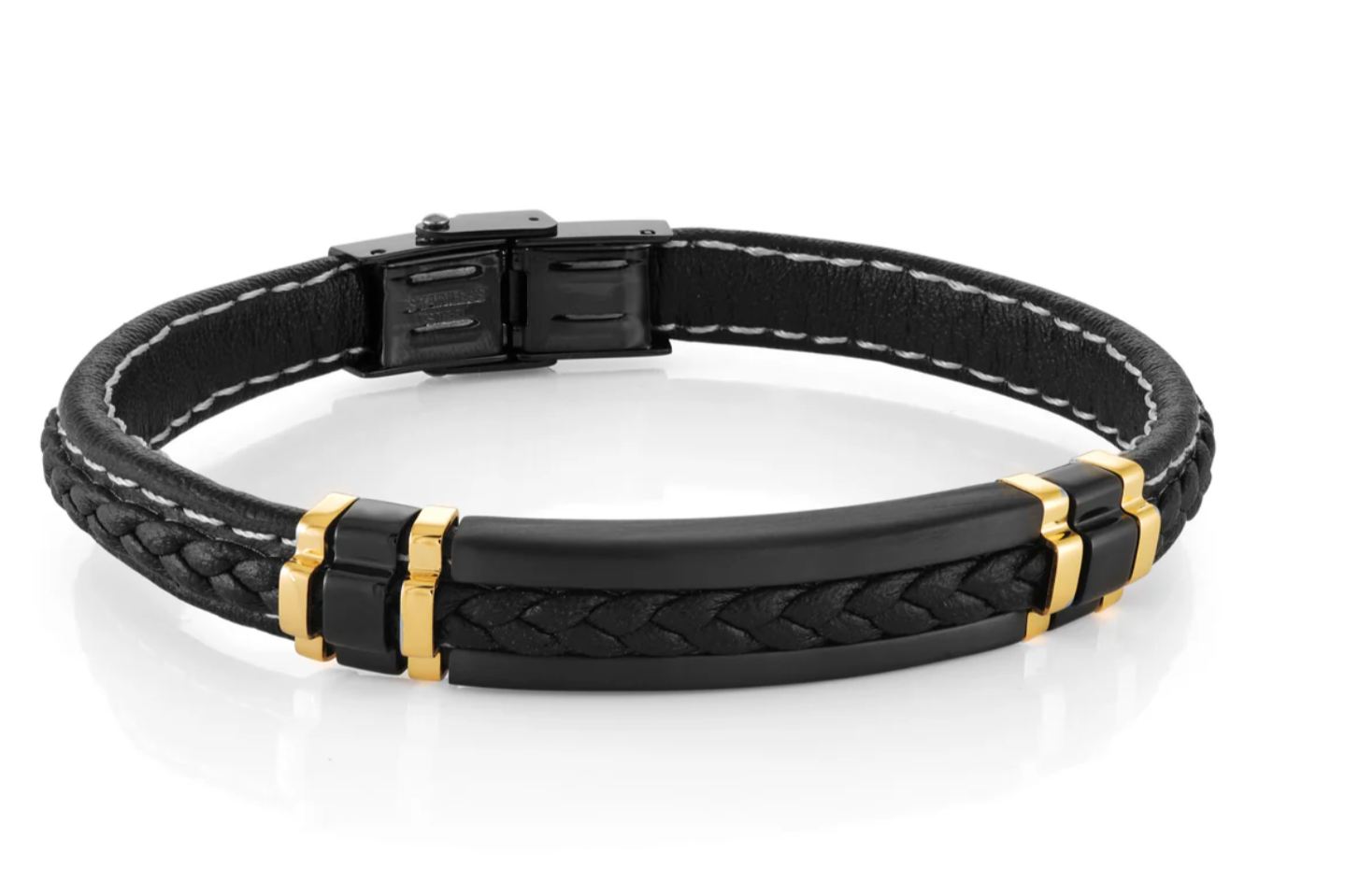 Italgem Stainless Steel Accented Leather Bracelet