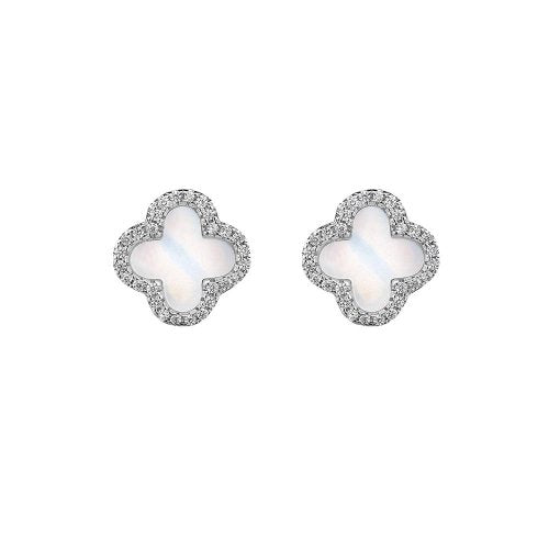Sterling Silver Mother of Pearl Clover Design Studs