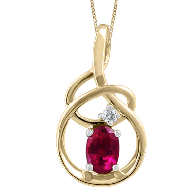 (0.026Cttw)10k Yellow Gold Ruby Pendant with Canadian Diamond