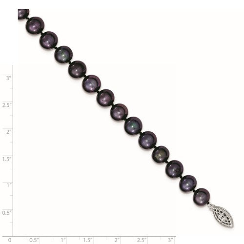 Sterling Silver 8-9mm Black Pearl Necklace