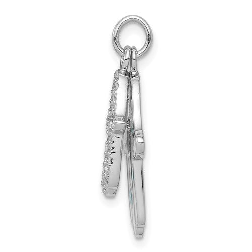 Sterling Silver Rhodium-plated Enamel Hamsa with CZ pendant