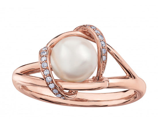 10k RoseGold Pearl and Diamond Ring