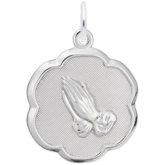 Rembrandt Charms Sterling Silver Praying Hands Scalloped Disc Charm