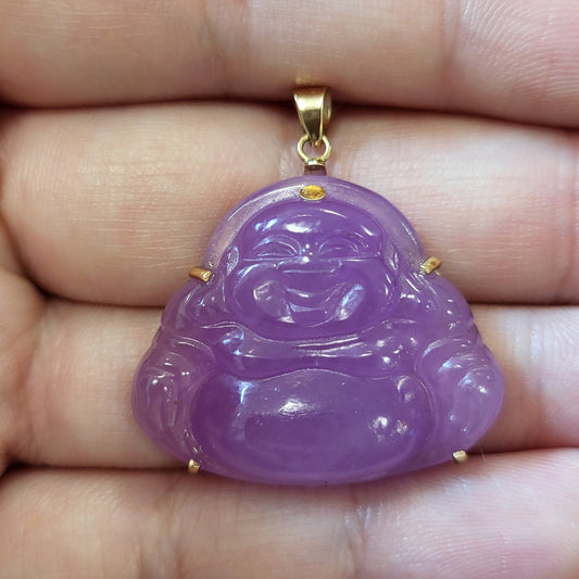 14k Yellowgold Purple Jade Buddha Pendant