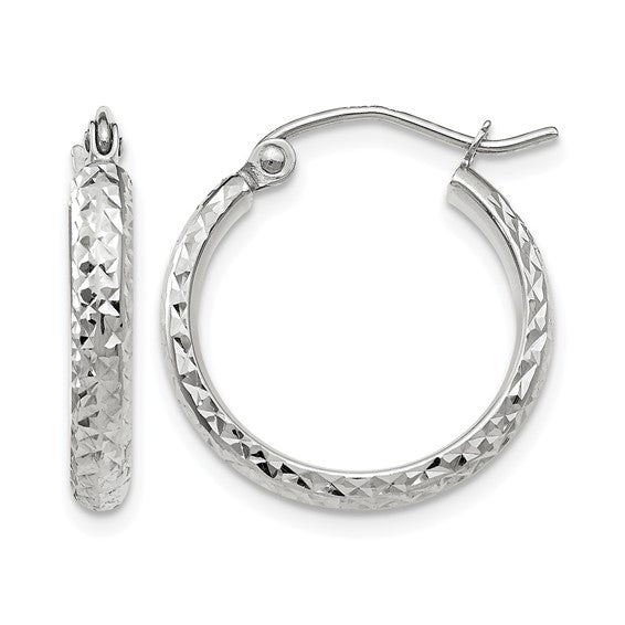 10k Whitegold Diamond Cut Hoops