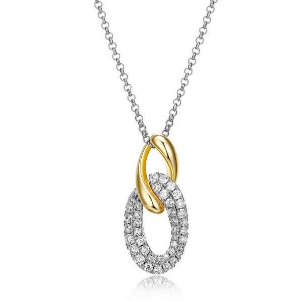 ELLE Sterling Silver Twisted Oval Link Necklace with Cubic Zirconia