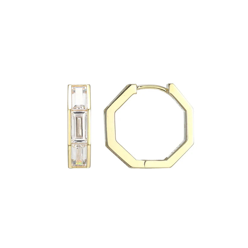 Elle Sterling Silver Gold Plated Baquette Hoop Earring