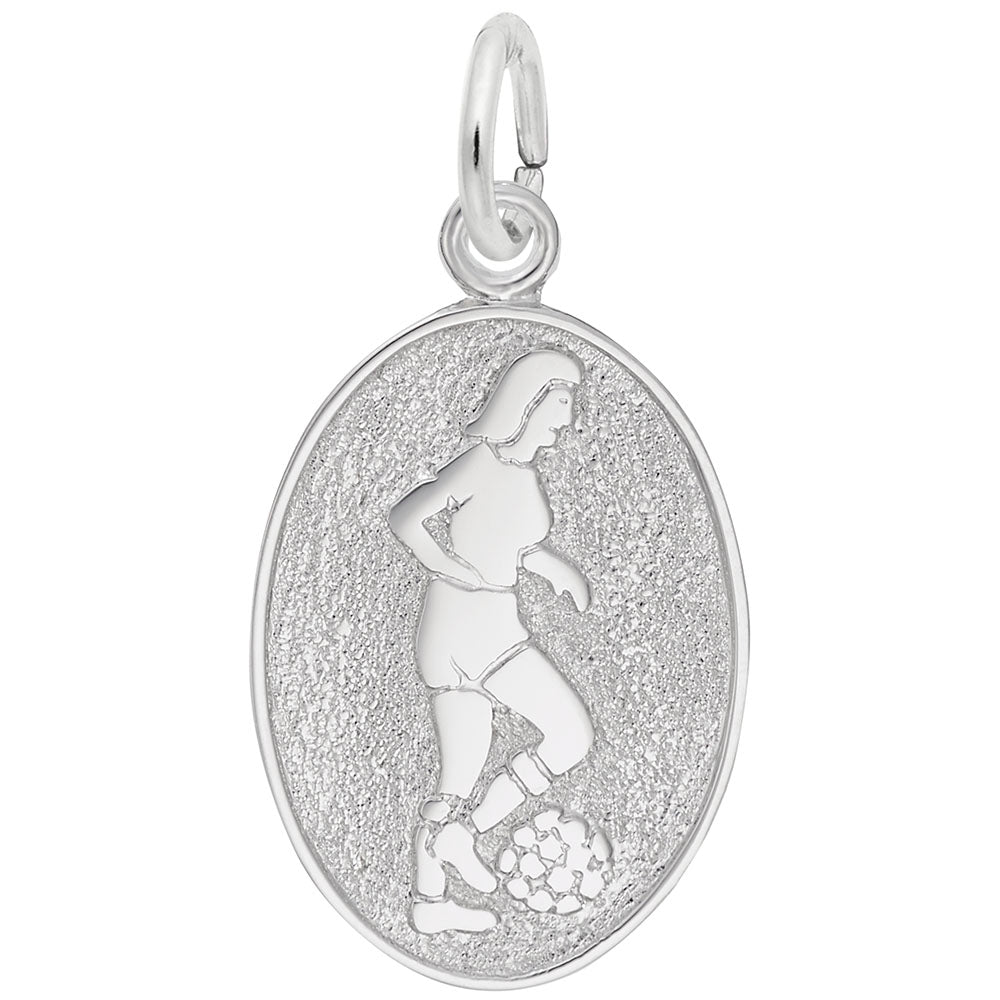 Rembrandt Charm Female Soccer Player Oval Disc Charm