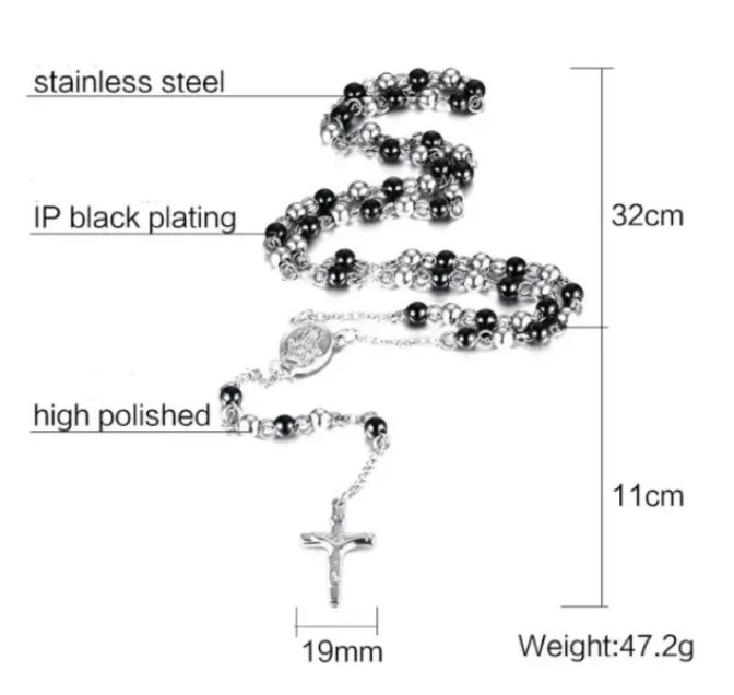 Stainless Steel and Black Ion Rosary