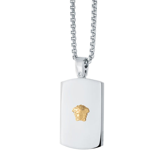 S.STEEL-GOLD-IP MEDUSA-HEAD DOGTAG NECKLACE