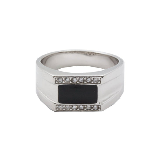 Men’s Sterling Silver Signet Ring with Black Onyx & CZ Accents