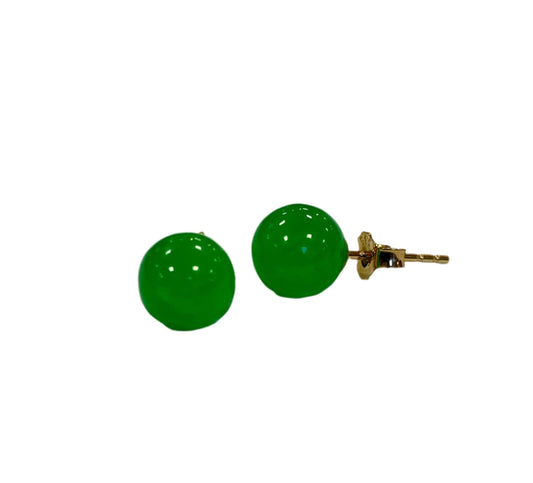 14k Yellowgold Round Jade Stud Earrings