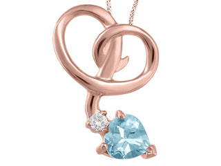 (0.24cttw) Rosegold Aquamarine and Diamond Necklace