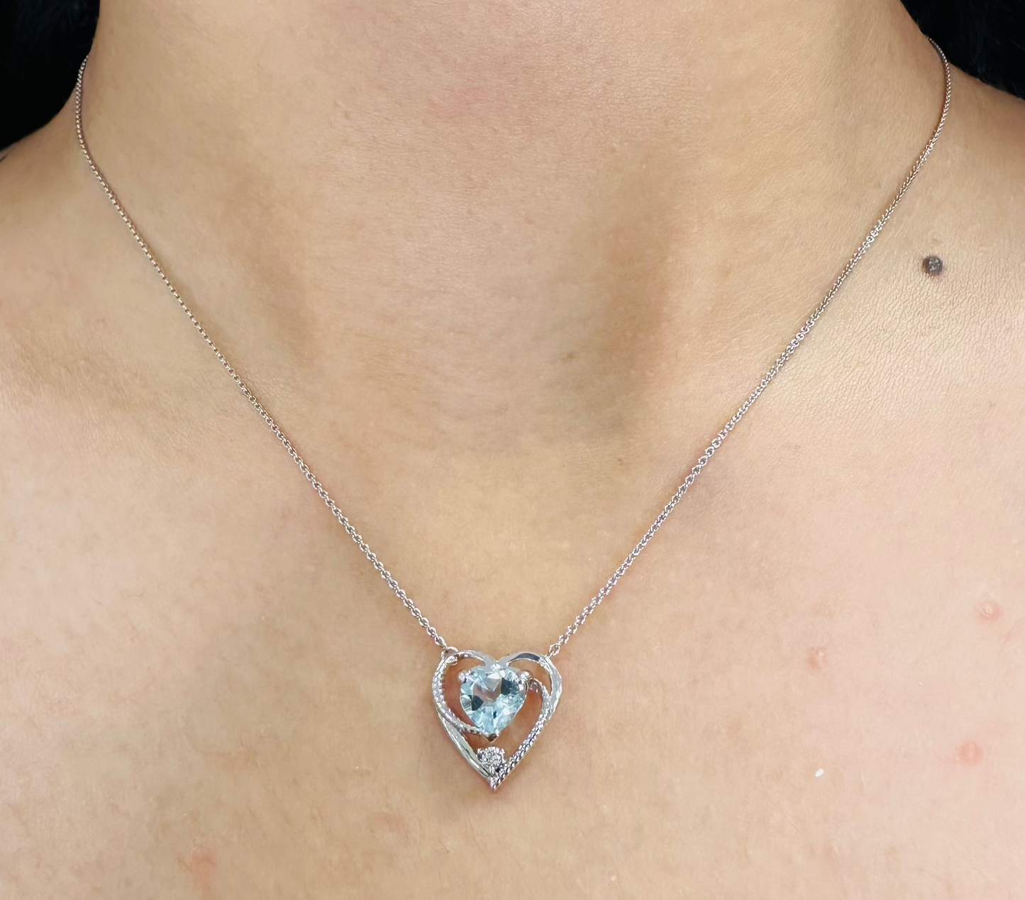 Sterling Silver Aquamarine Heart Necklace