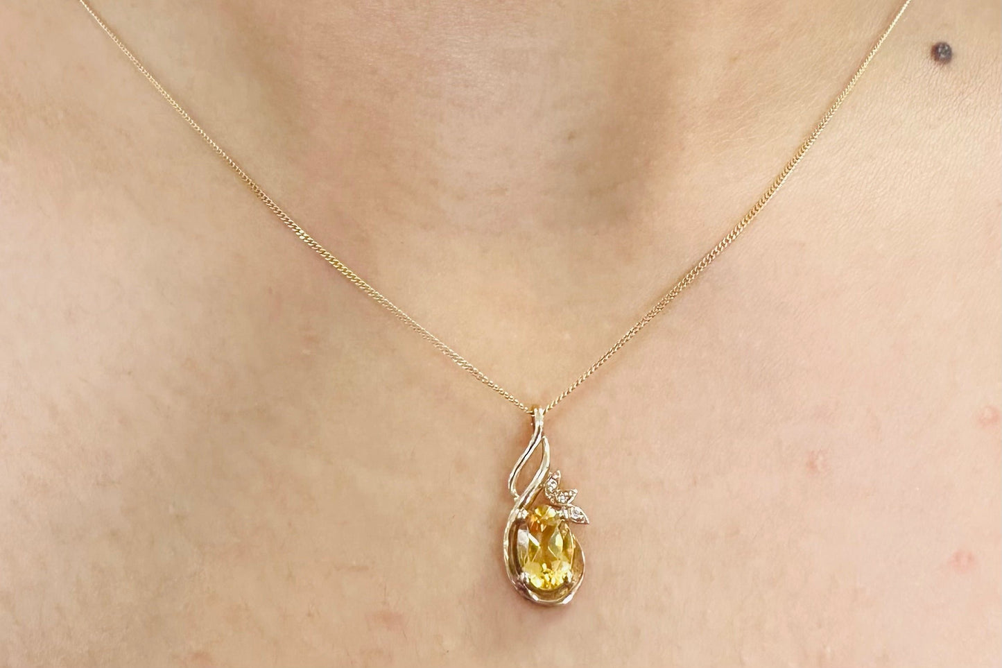 10K YellowGold Citrine and Diamond Necklace