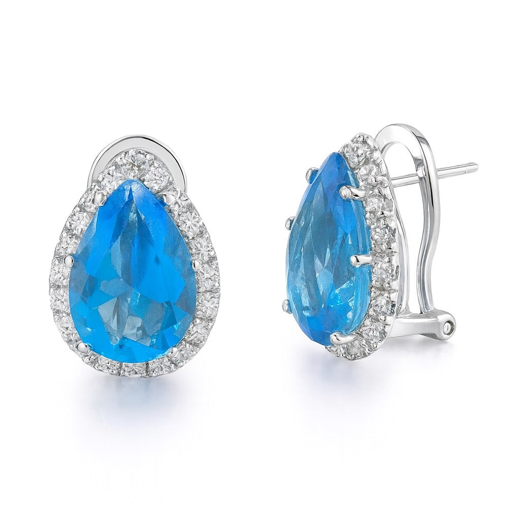 Sterling Silver Blue Topaz & White Cubic Zirconia Earring