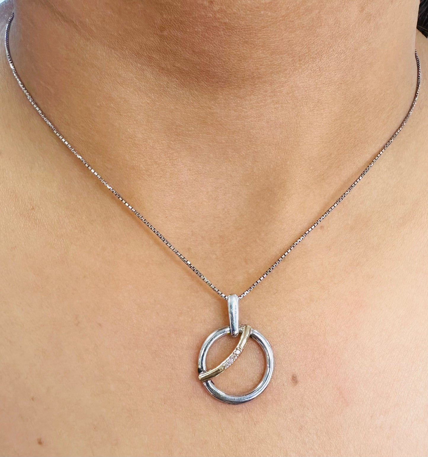 10k and Silver One Circle Bar Necklace