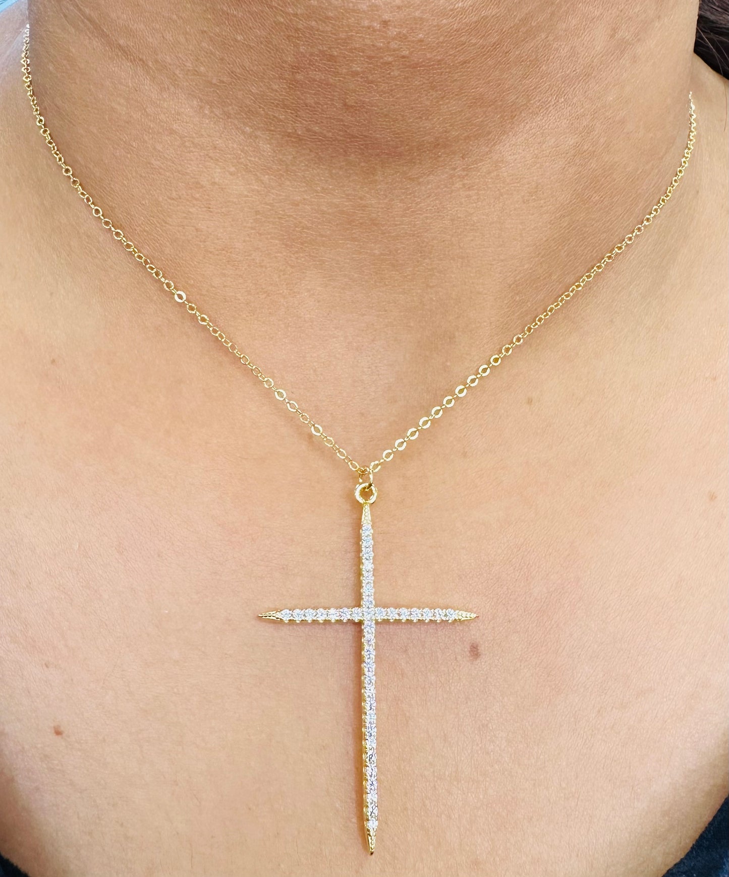 Gold Ip Cubic Zirconia Cross Necklace