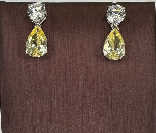 Sterling Silver Yellow Pear Shaped Dangling Earring