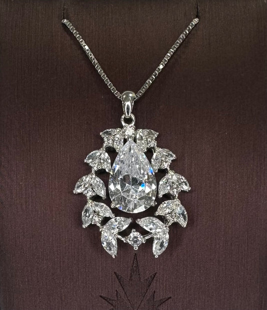 Sterling silver Fancy Drop Necklace with CZ