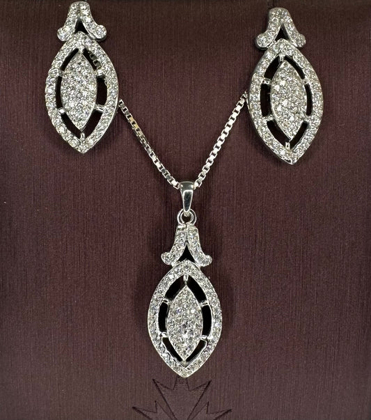 Sterling silver Fancy Necklace with Earrings CZ Set