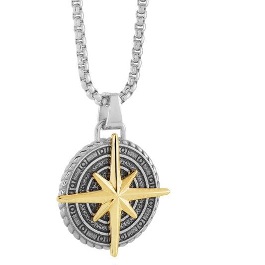 Stainless Steel North Star Compass Necklace