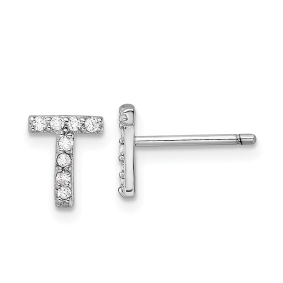 Sterling Silver Initial "T" Stud Earrings