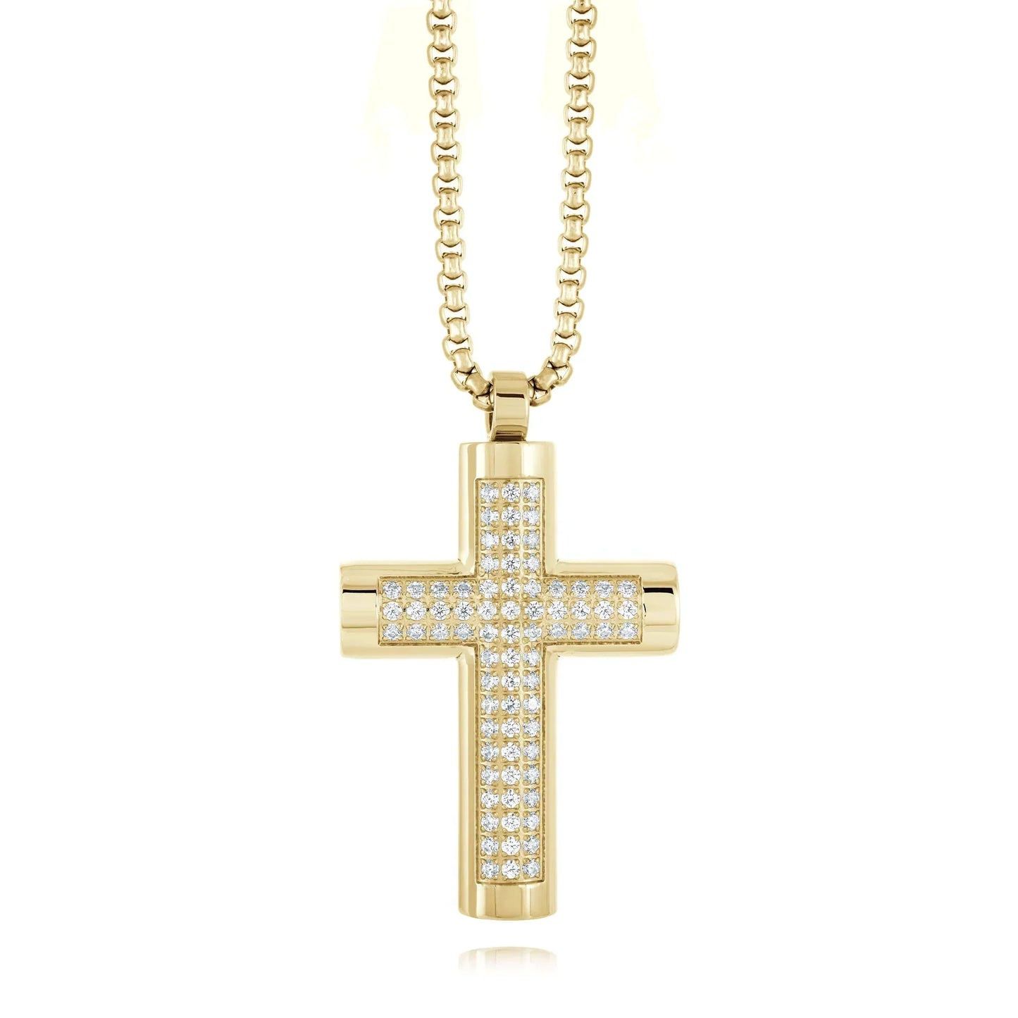 Stainless Steel Gold Ion Cubic zirconia Cross Necklace