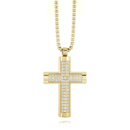 Stainless Steel Gold Ion Cubic zirconia Cross Necklace