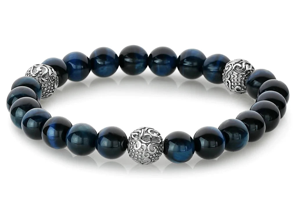 Italgem Stainless Steel and Blue Bead Bracelet