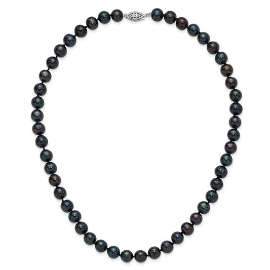 Sterling Silver  8-9mm Black Pearl Necklace