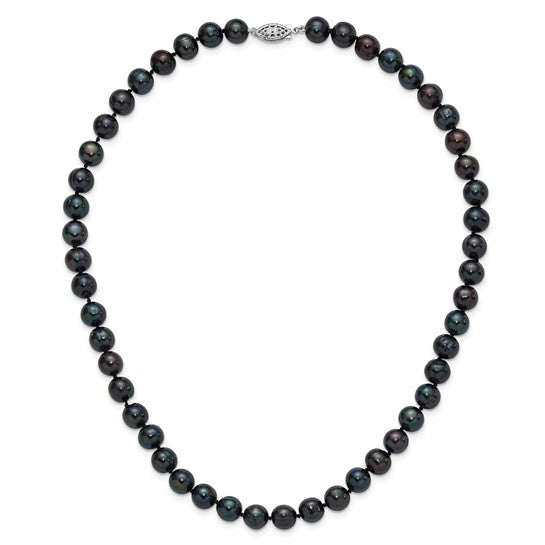 Sterling Silver  8-9mm Black Pearl Necklace