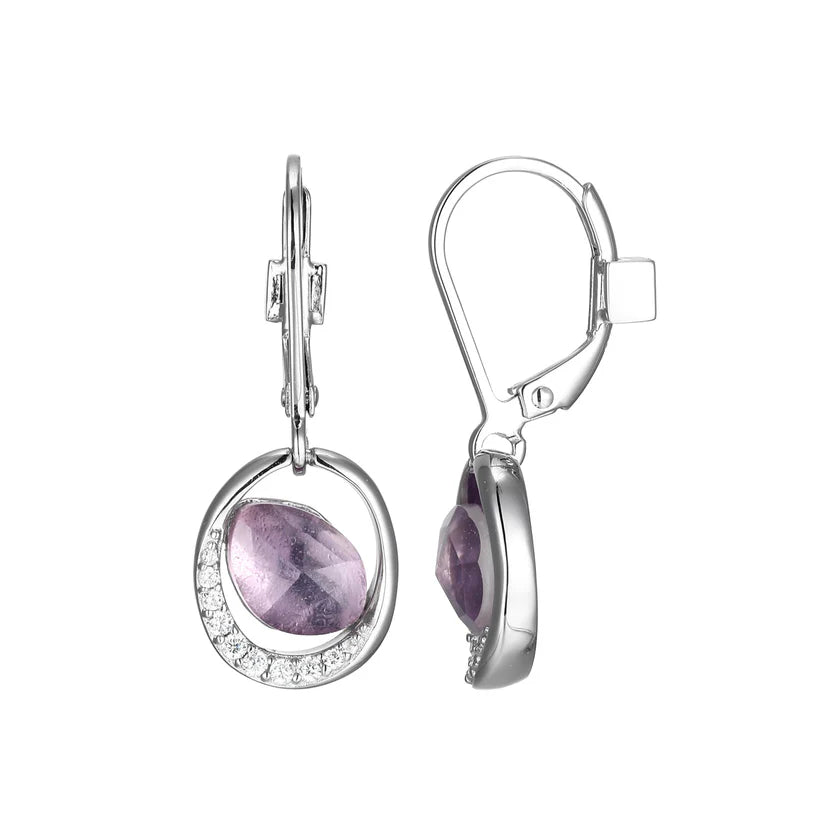 Elle Sterling Silver Amethyst Treasure Drop Earring with Cubic Zirconia