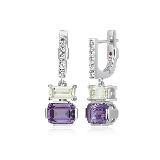 ELLE Sterling Silver Geometric Drop Earrings with Lab-Created Lab-Created Alexandrite Sapphire, Yellow Sapphire and White Sapphire