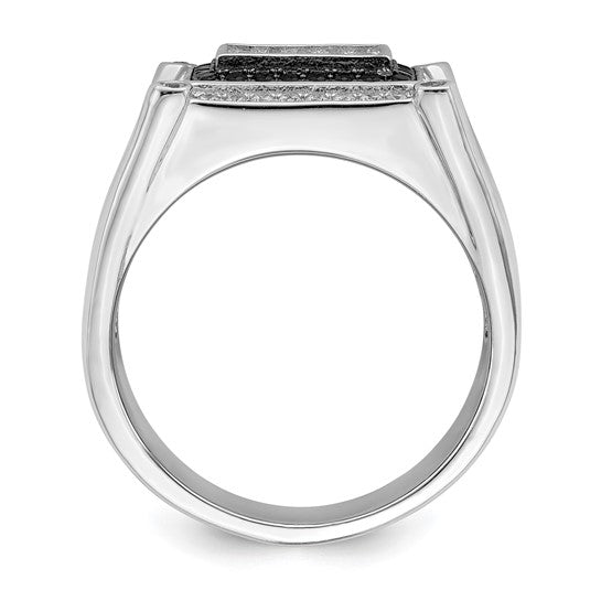 Sterling Silver Rhodium Micro Pavé Black and White Cz ring