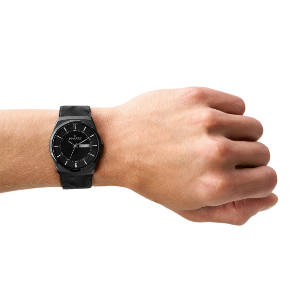 Skagen Melbye Titanium and Black Steel-Mesh Watch | skw6006