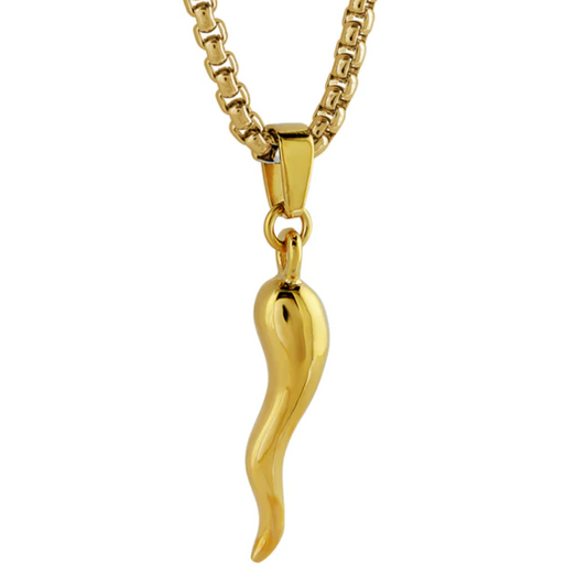 Stainless Steel Italian Horn Necklace